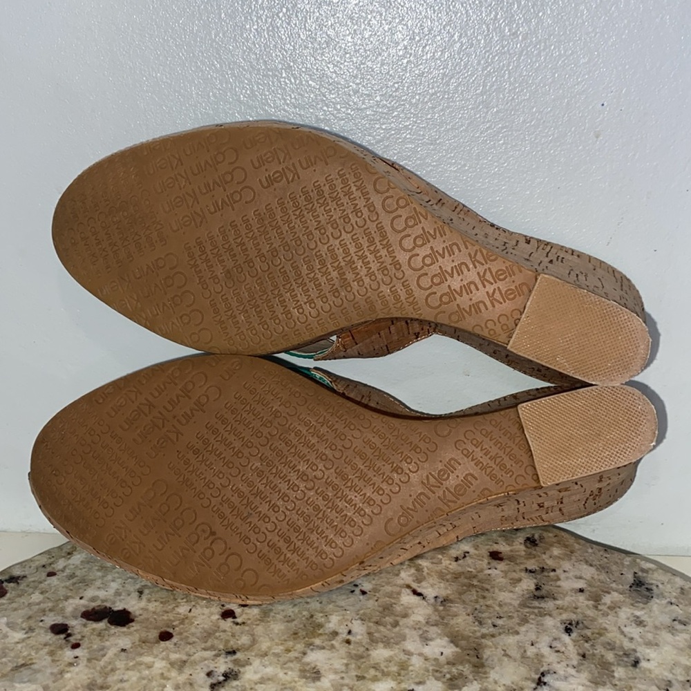 Calvin Klein EVAH Crisscross Cork Wedge Heel Open Toe Sandals Teal Size 8 - Picture 15 of 16